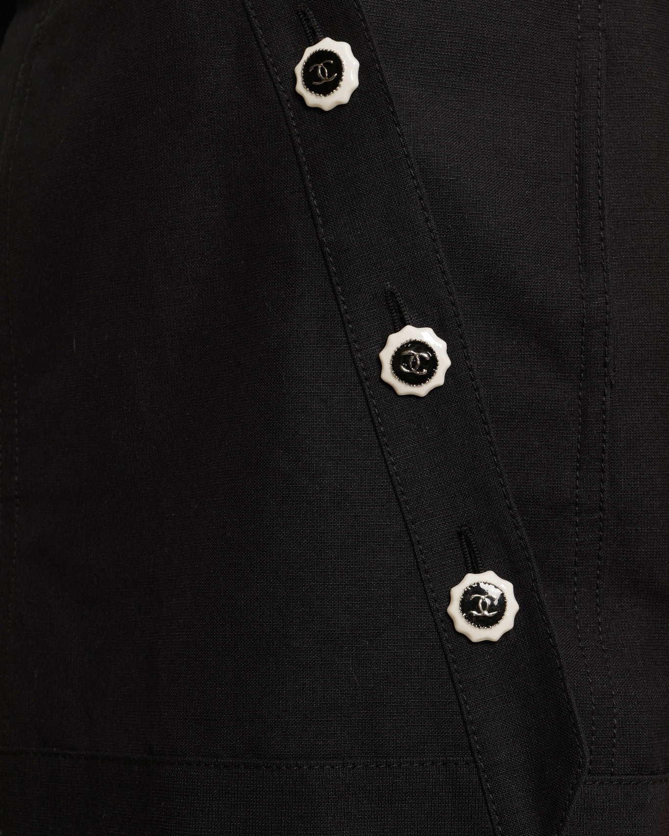 Chanel Resort 2014 Black Long-Sleeved Jacket with White and Black CC Logo Buttons Size FR 34 (UK 6)