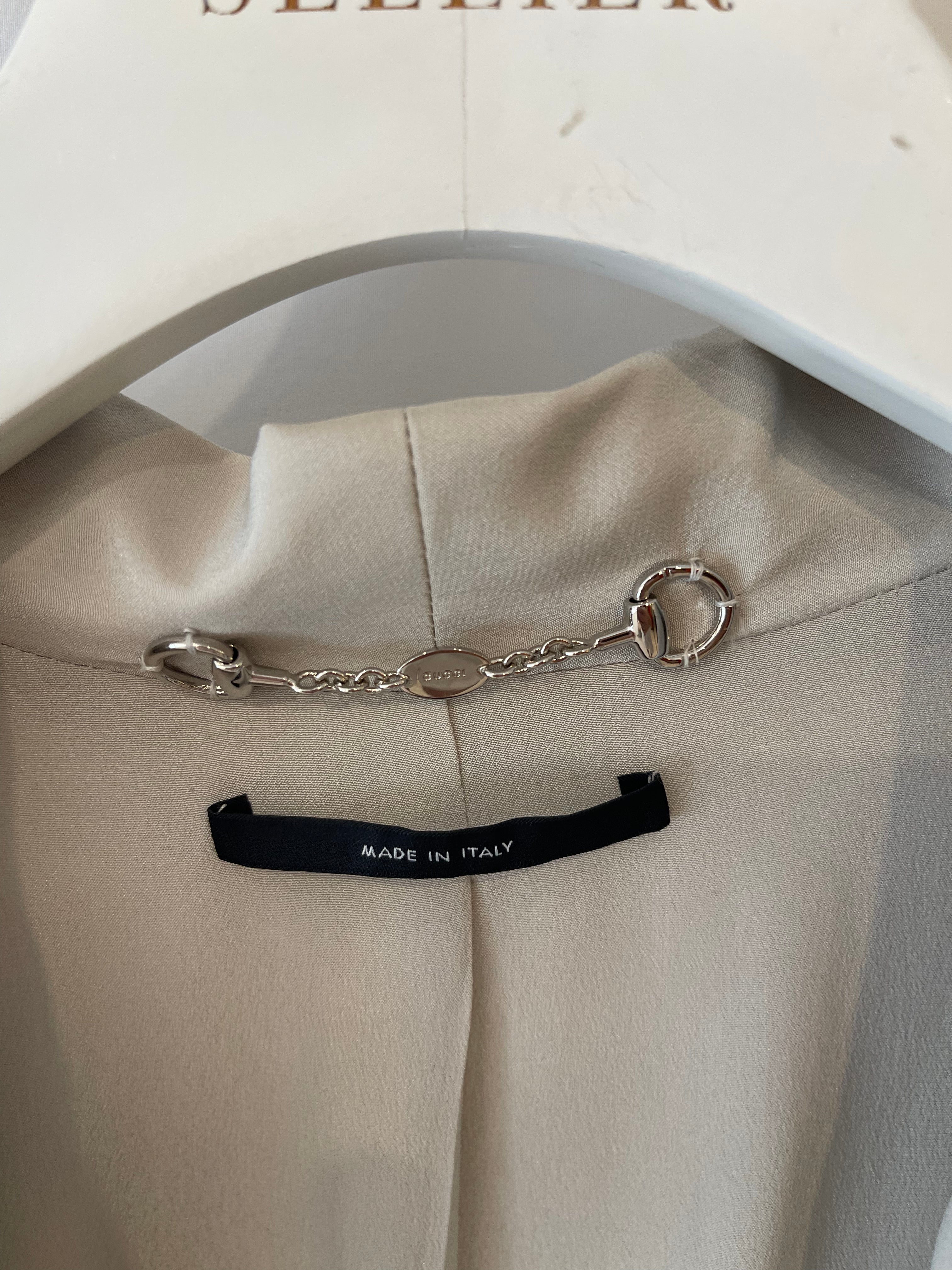 Gucci Light Grey Silk Long Blazer Jacket Size IT 38 (UK 6)