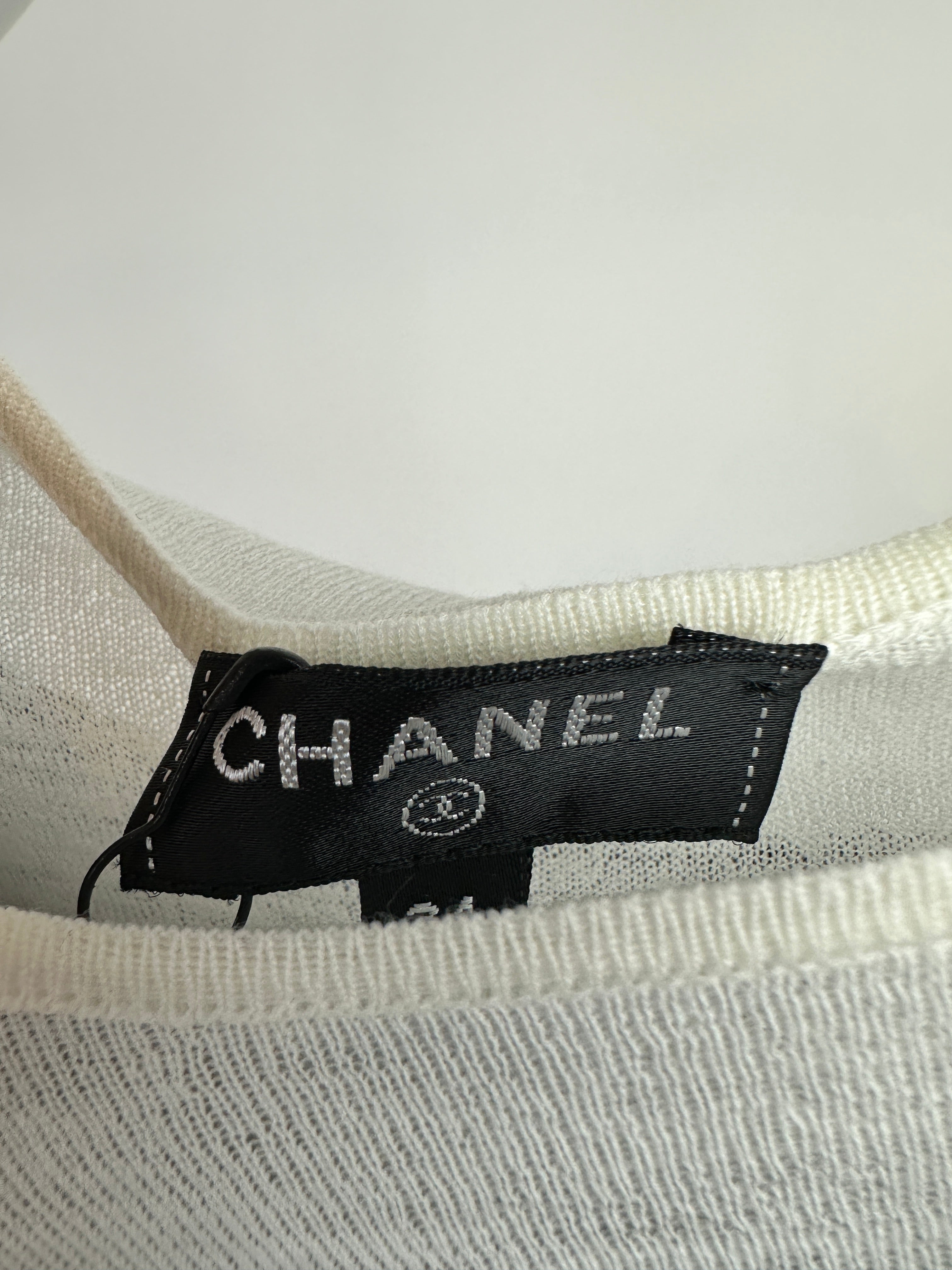 Chanel Black Crochet Short Sleeve Midi Dress with White Long-Sleeve Under-Layer Set Size FR 34 (UK 6)