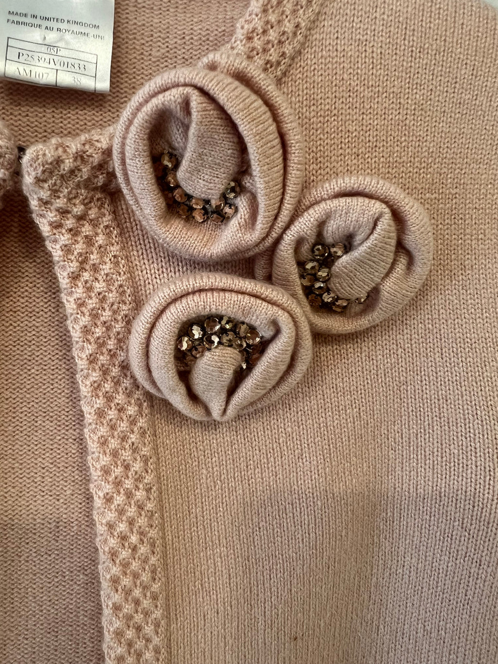 Chanel 05/S Vintage Pink Cashmere Cardigan with Floral Crystals Size FR 38 (UK 10)