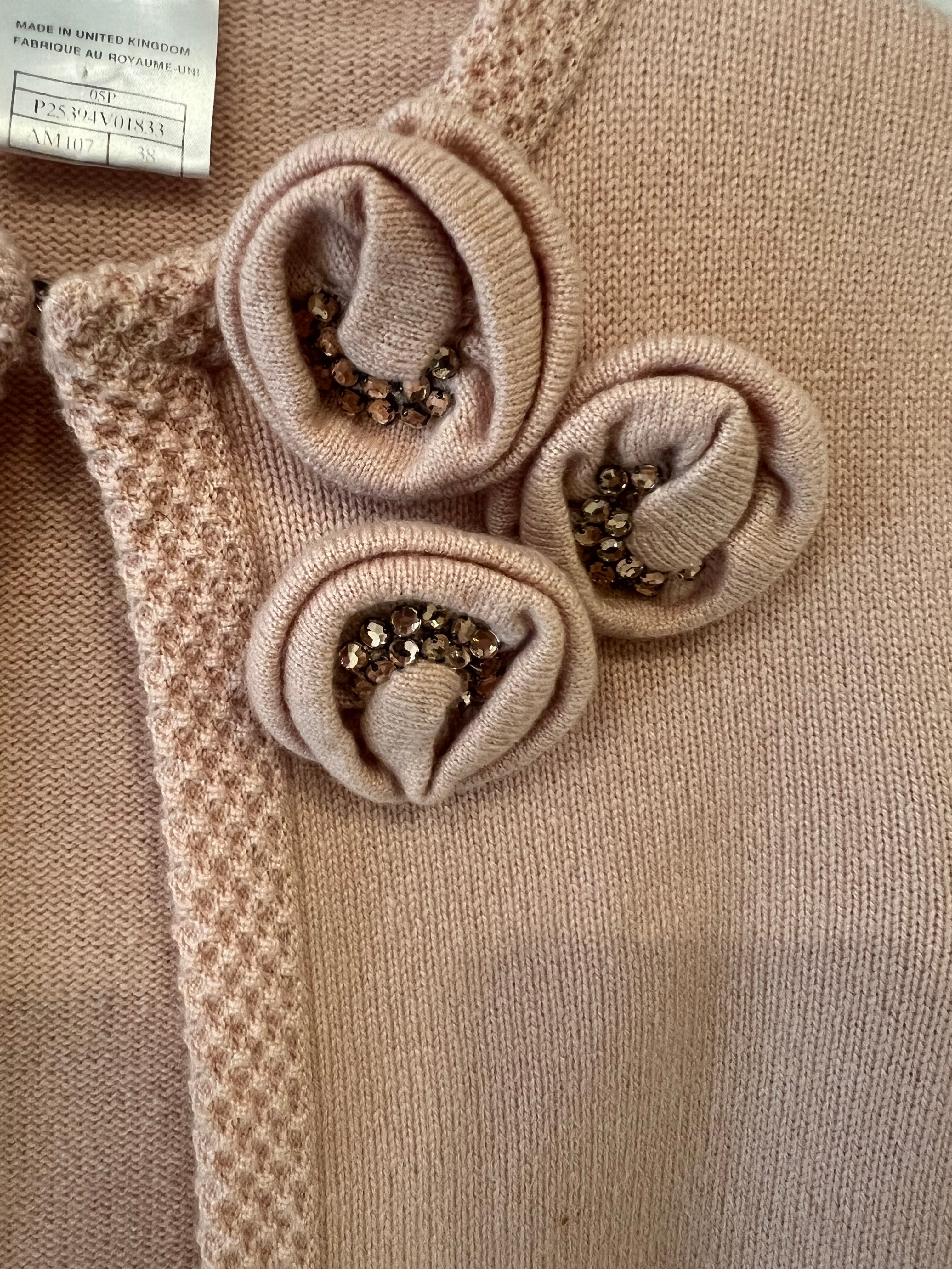 Chanel 05/S Vintage Pink Cashmere Cardigan with Floral Crystals Size FR 38 (UK 10)