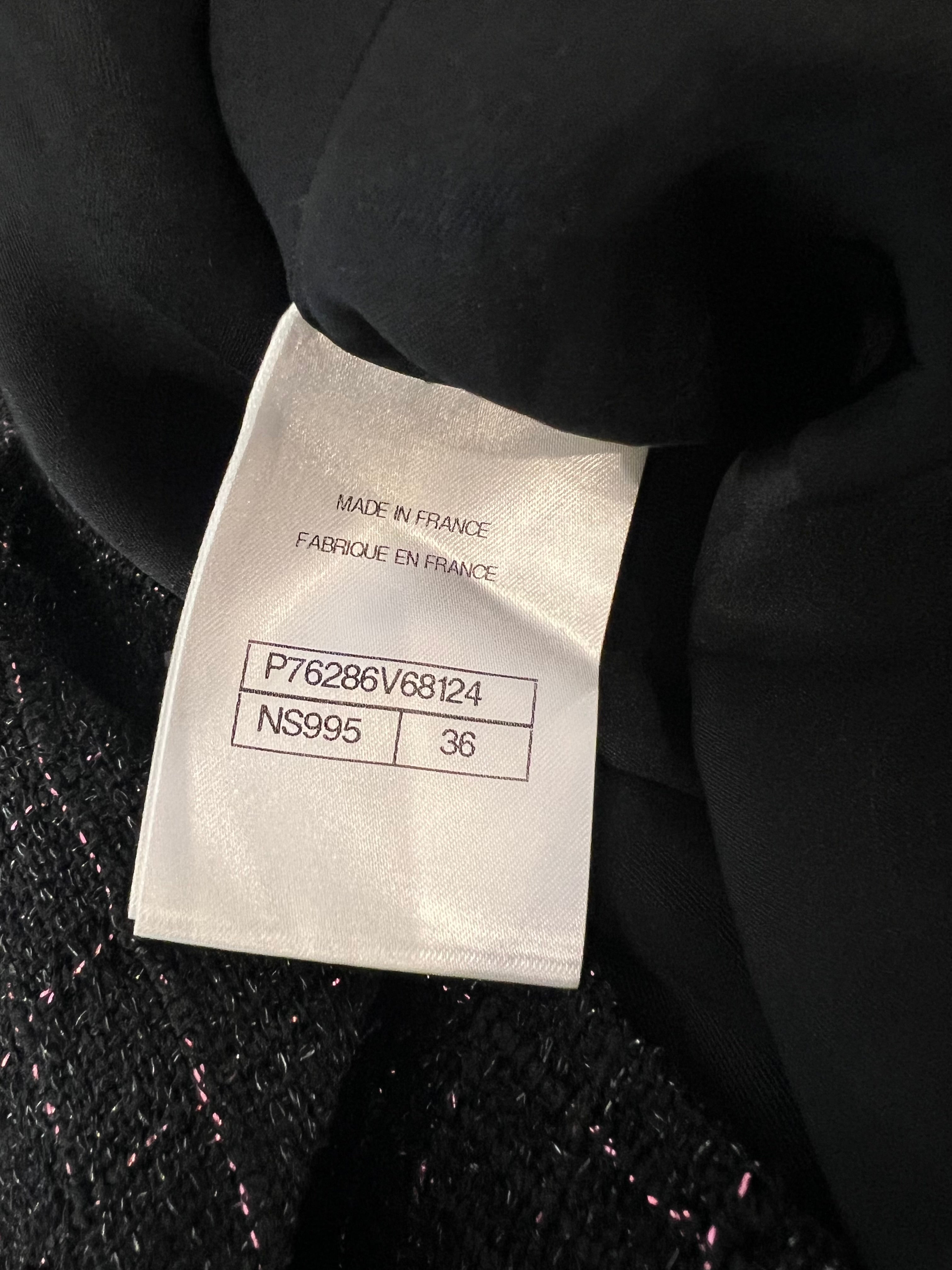 Chanel Resort 2024 Black Embellished Mini Dress with Pink Metallic Details and Crystal CC Logo Buttons Size FR 36 (UK 8)