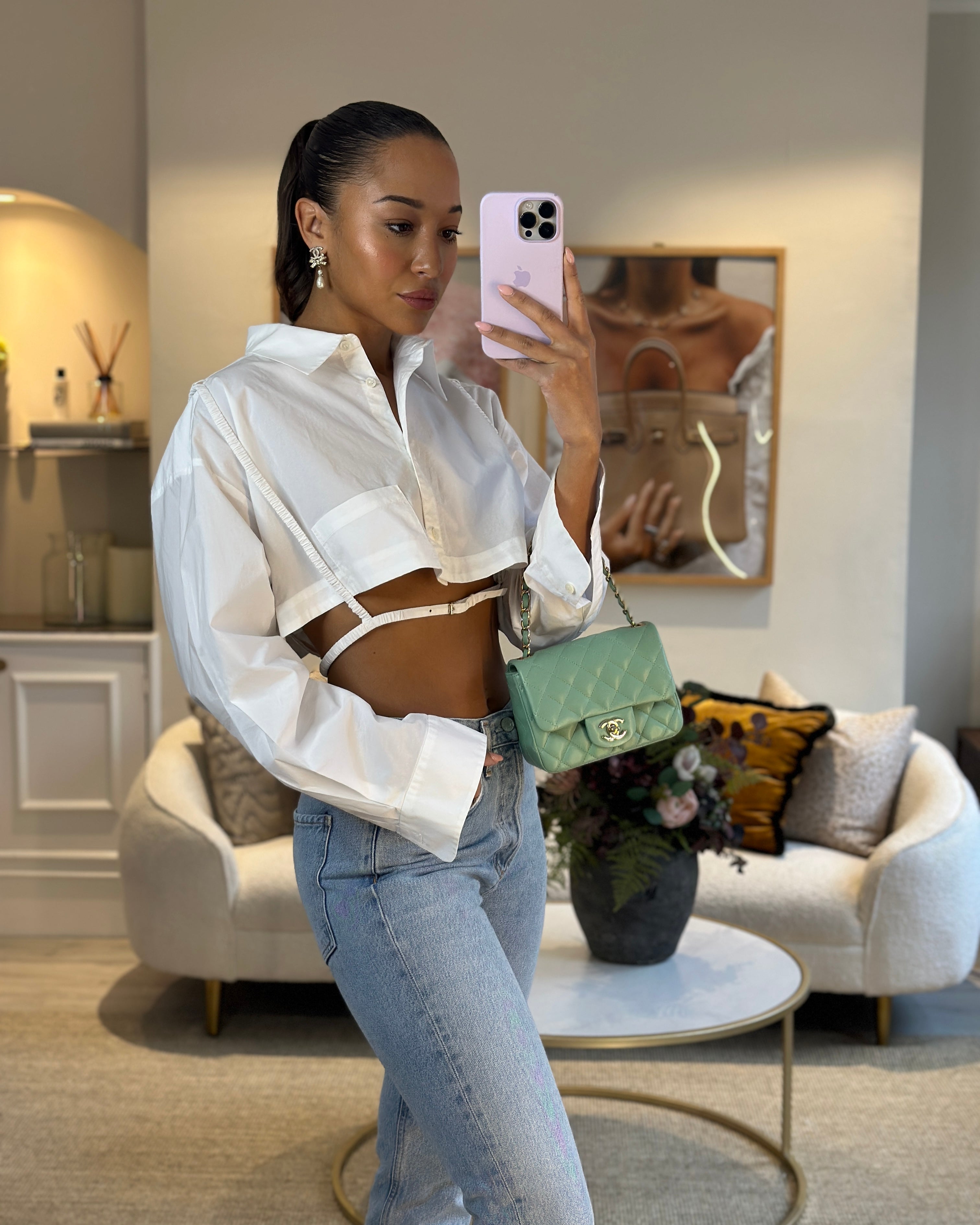 COLOUR* Chanel Green Tea Mini Square Bag in Lambskin Leather with Champagne Gold Hardware