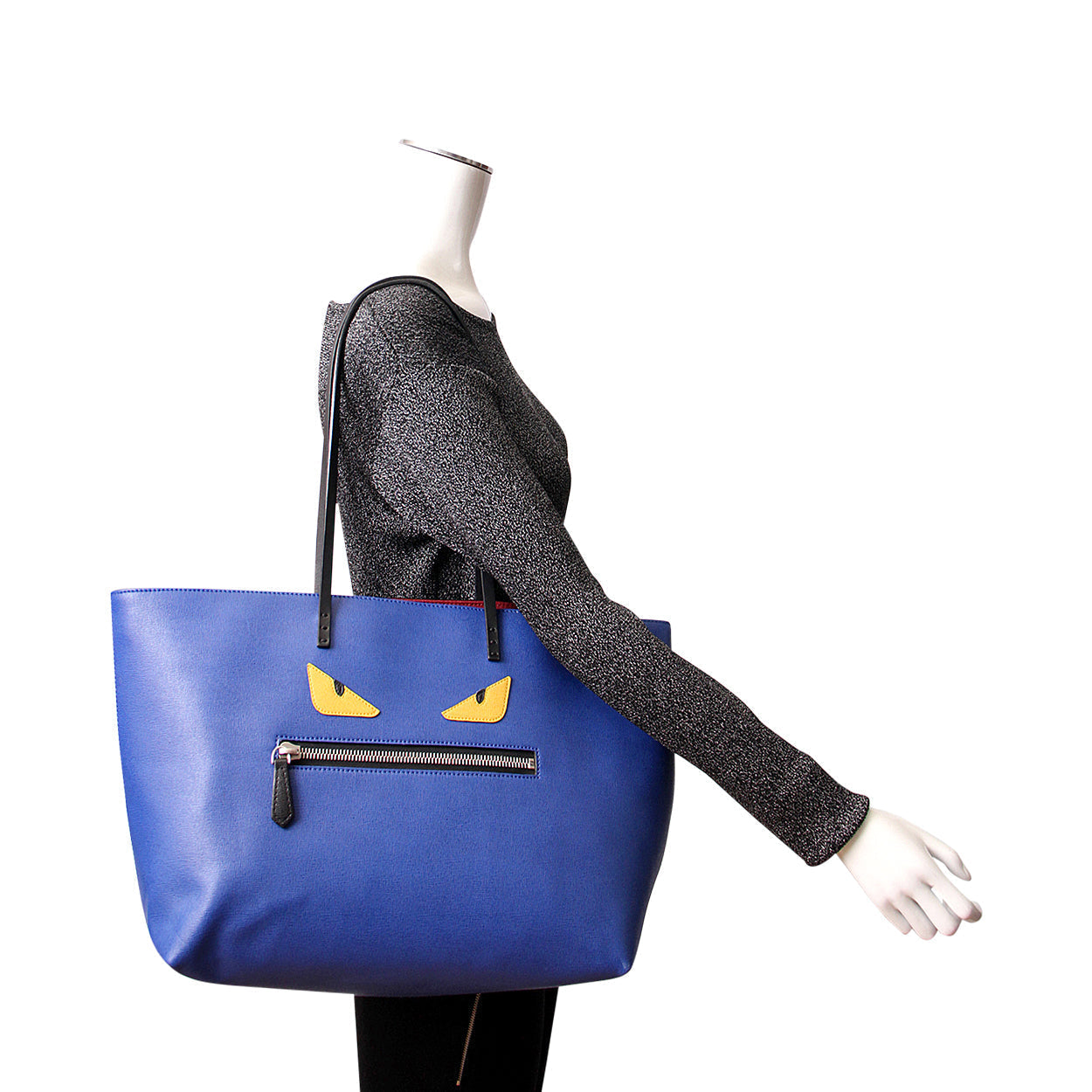 FENDI Leather Medium Monster Roll Tote Blue