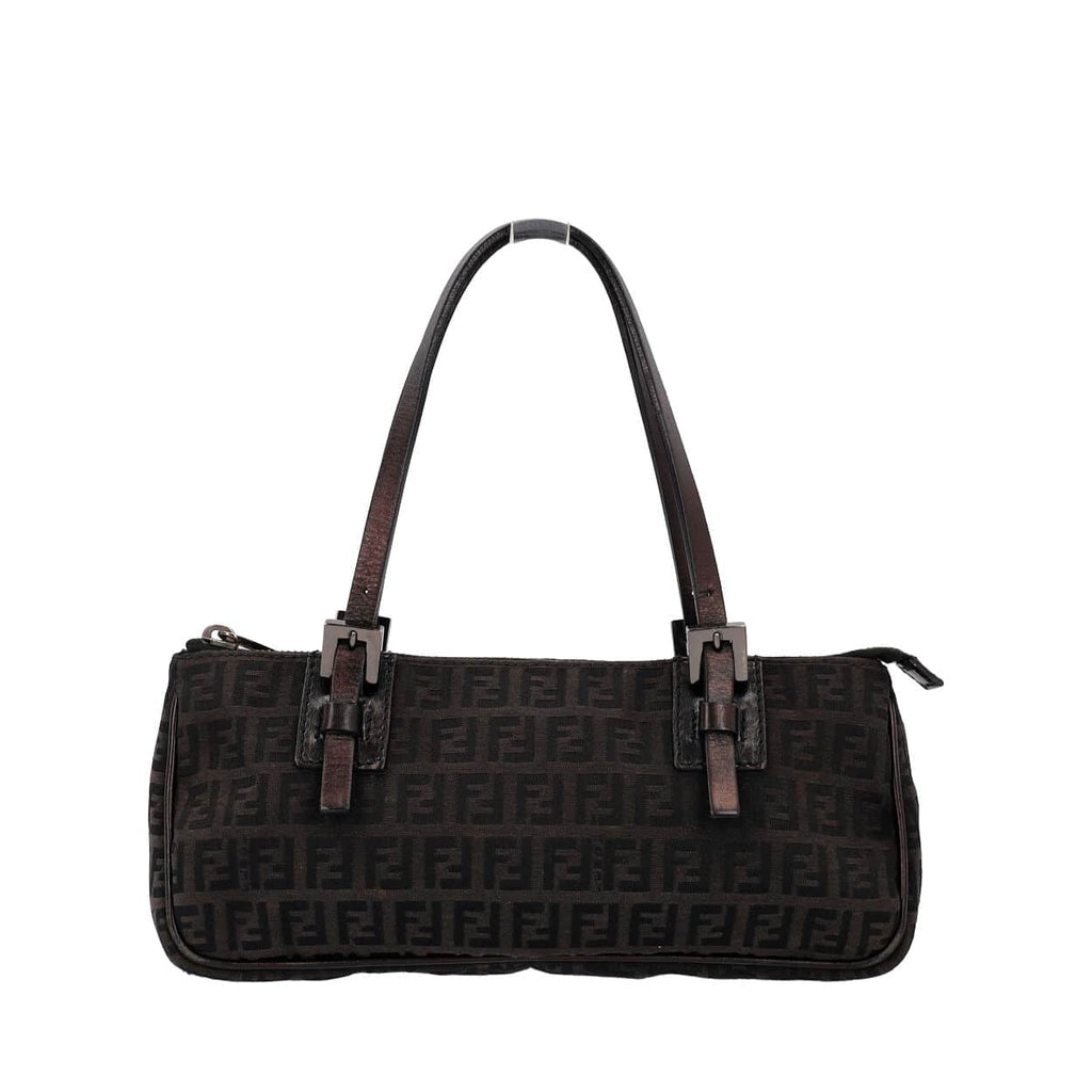 FENDI Zucchino Baguette Toile Shoulder Bag Black
