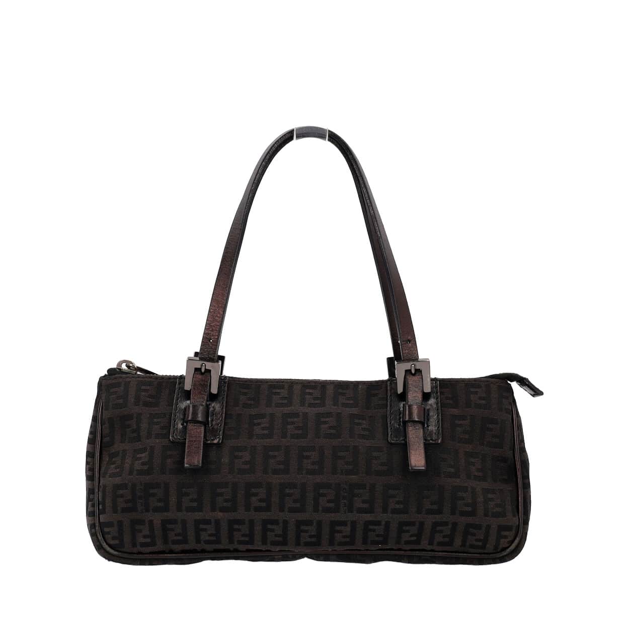 FENDI Zucchino Baguette Toile Shoulder Bag Black