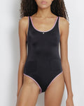 Chanel 25M Coco Beach Black One-Piece Swimsuit with Pink Trims Crystal CC Logo Details Size FR 36 (UK 8)