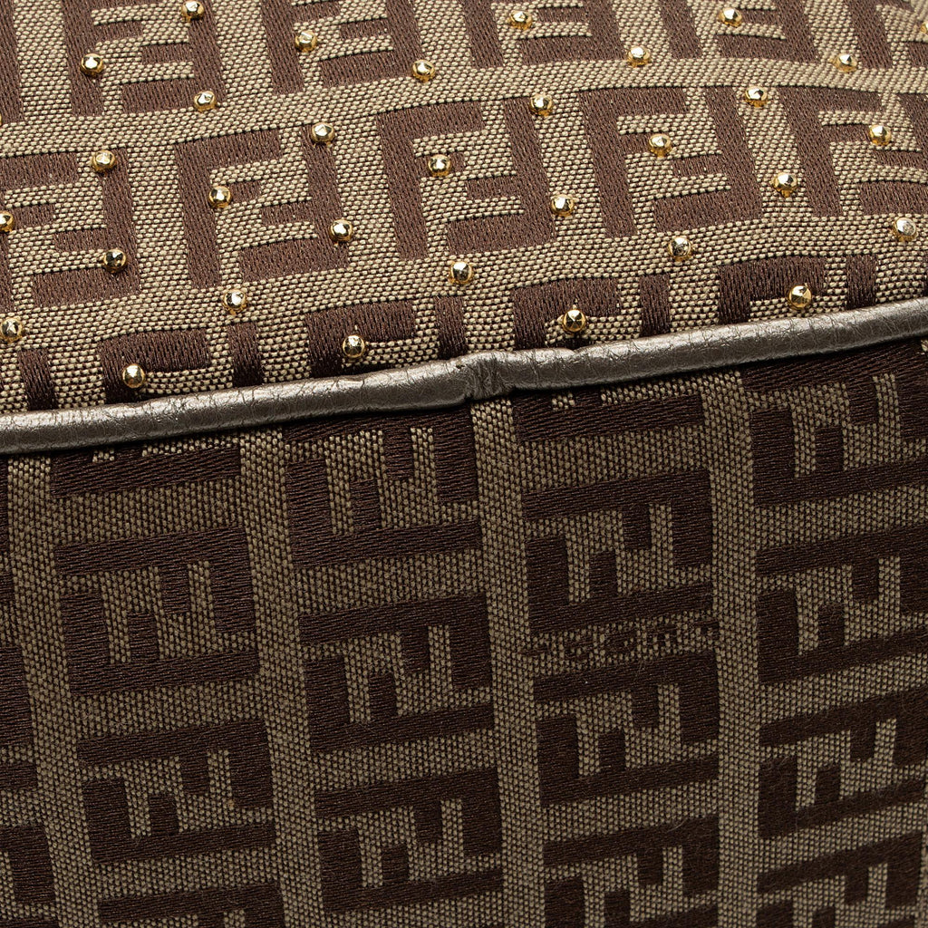 Fendi Studded Zucchino Leather Small Boston Bag (SHF-dAOoUF)