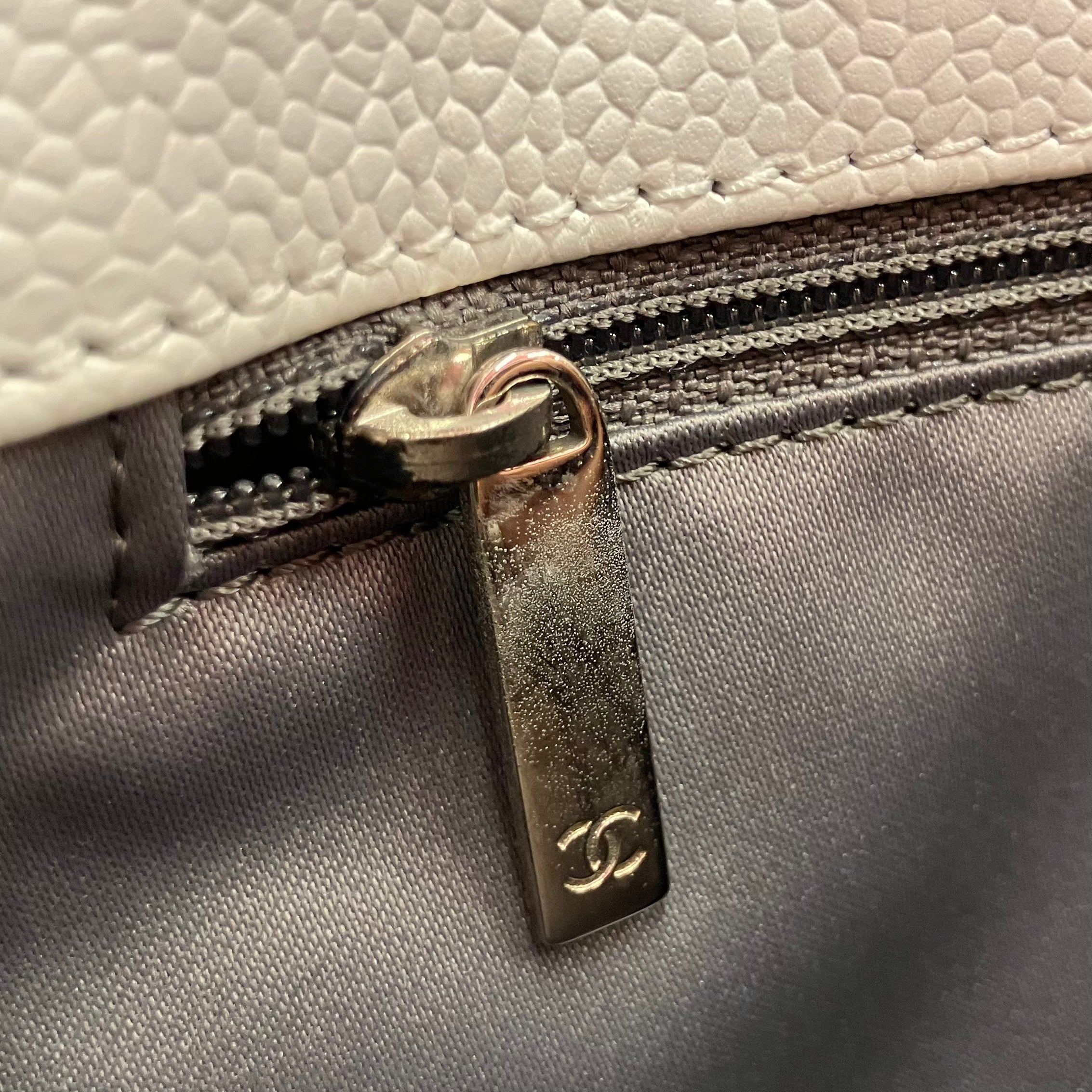 Chanel 2011 White Caviar Grand Shopping Tote GST Chain Handbag