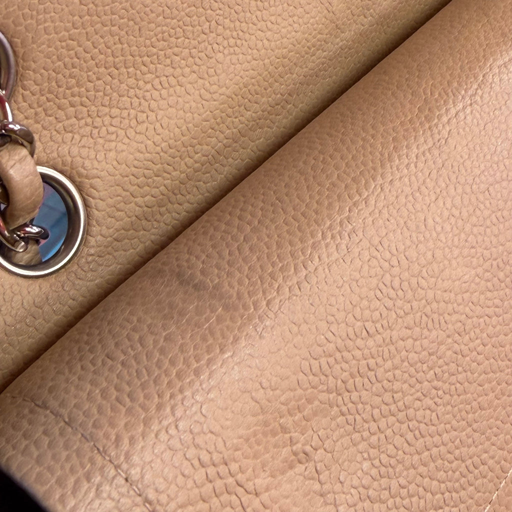Chanel 2010-2011 Beige Caviar Medium Classic Double Flap Shoulder Bag