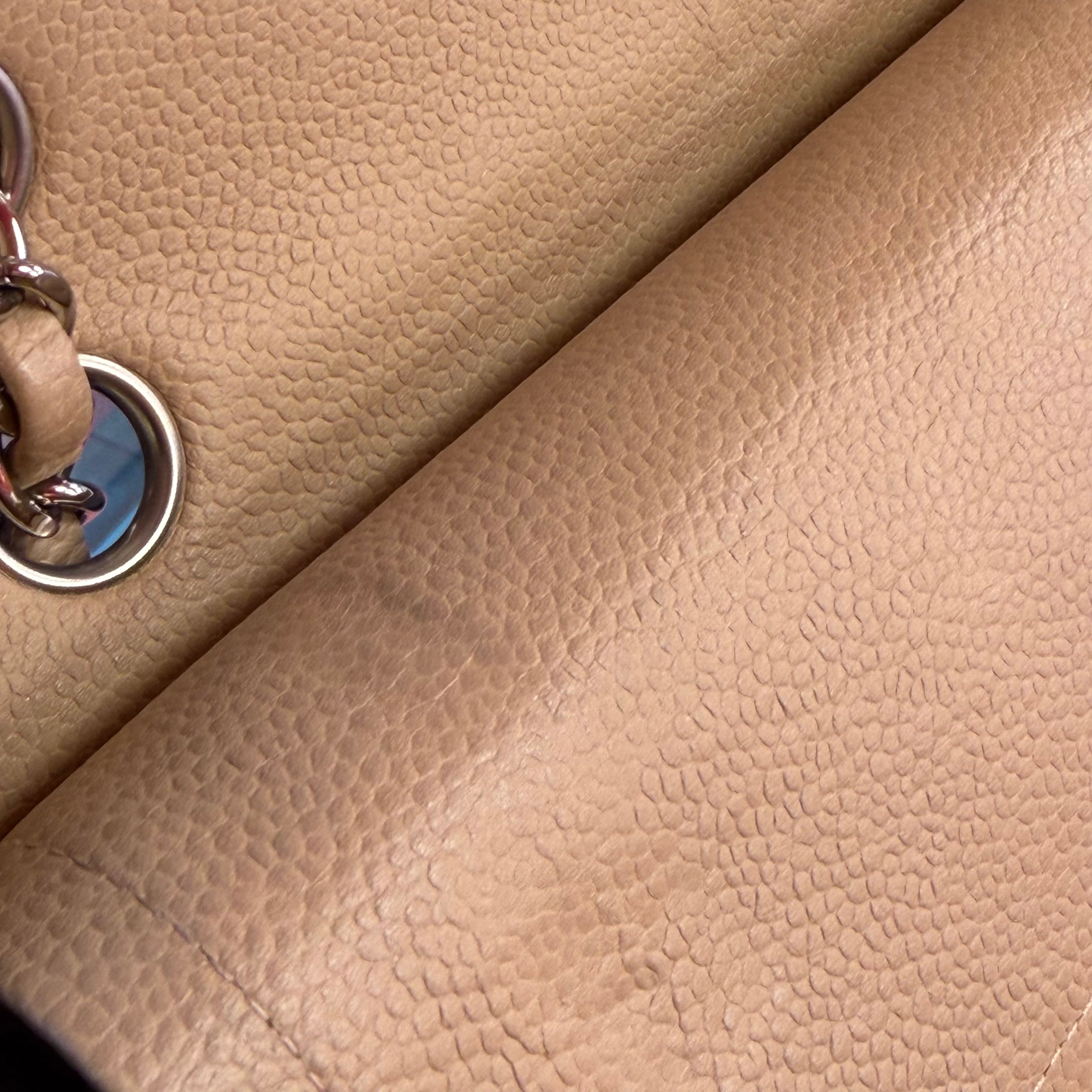 Chanel 2010-2011 Beige Caviar Medium Classic Double Flap Shoulder Bag