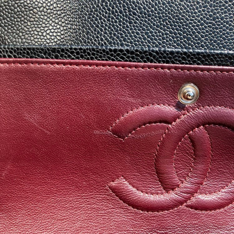 Chanel 2014 Black Caviar Skin Medium Classic Double Flap Shoulder Bag