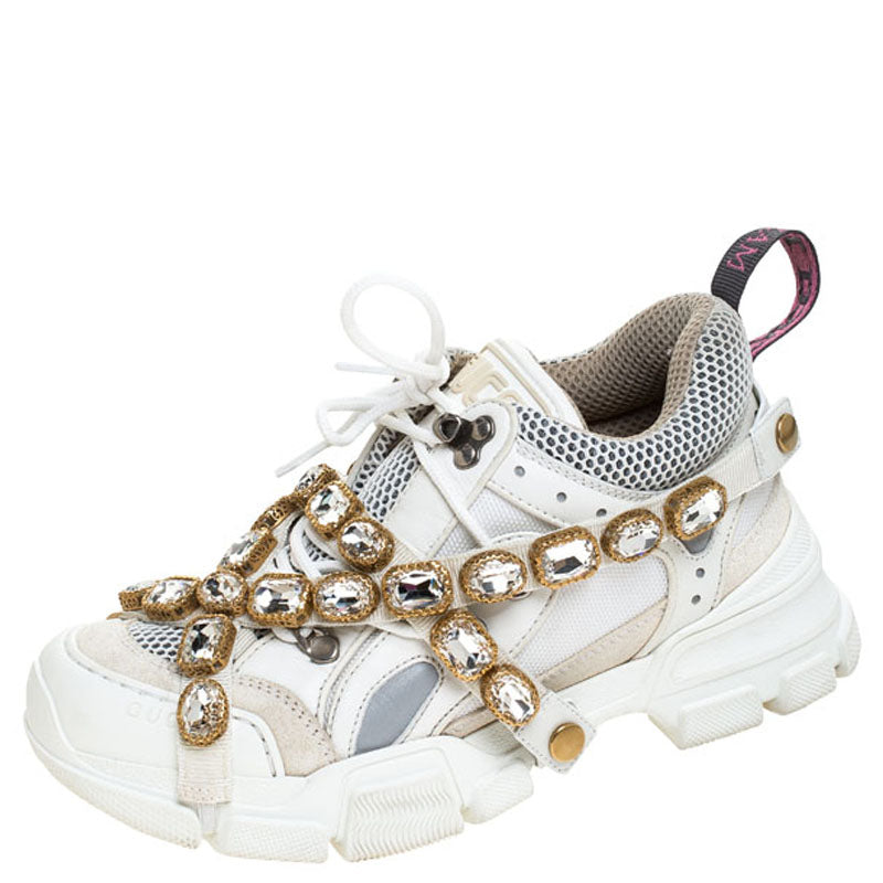 GUCCI Flashtrek Sneaker With Removable Crystals- White