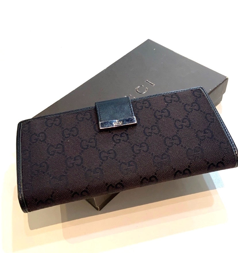GUCCI GG MONOGRAM CANVAS & LEATHER VINTAGE LONG WALLET