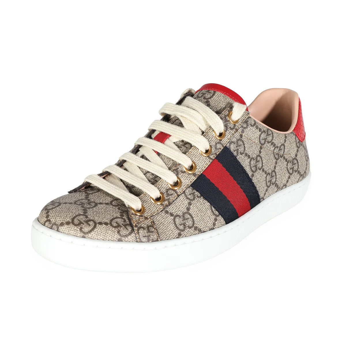GUCCI GG SUPREME ACE BEIGE LO-TOP LACE UP SNEAKERS