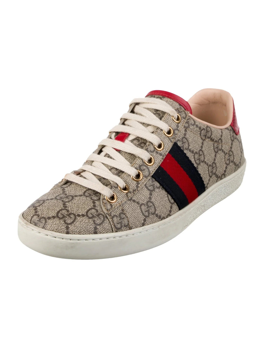 GUCCI GG SUPREME ACE BEIGE LO-TOP LACE UP SNEAKERS
