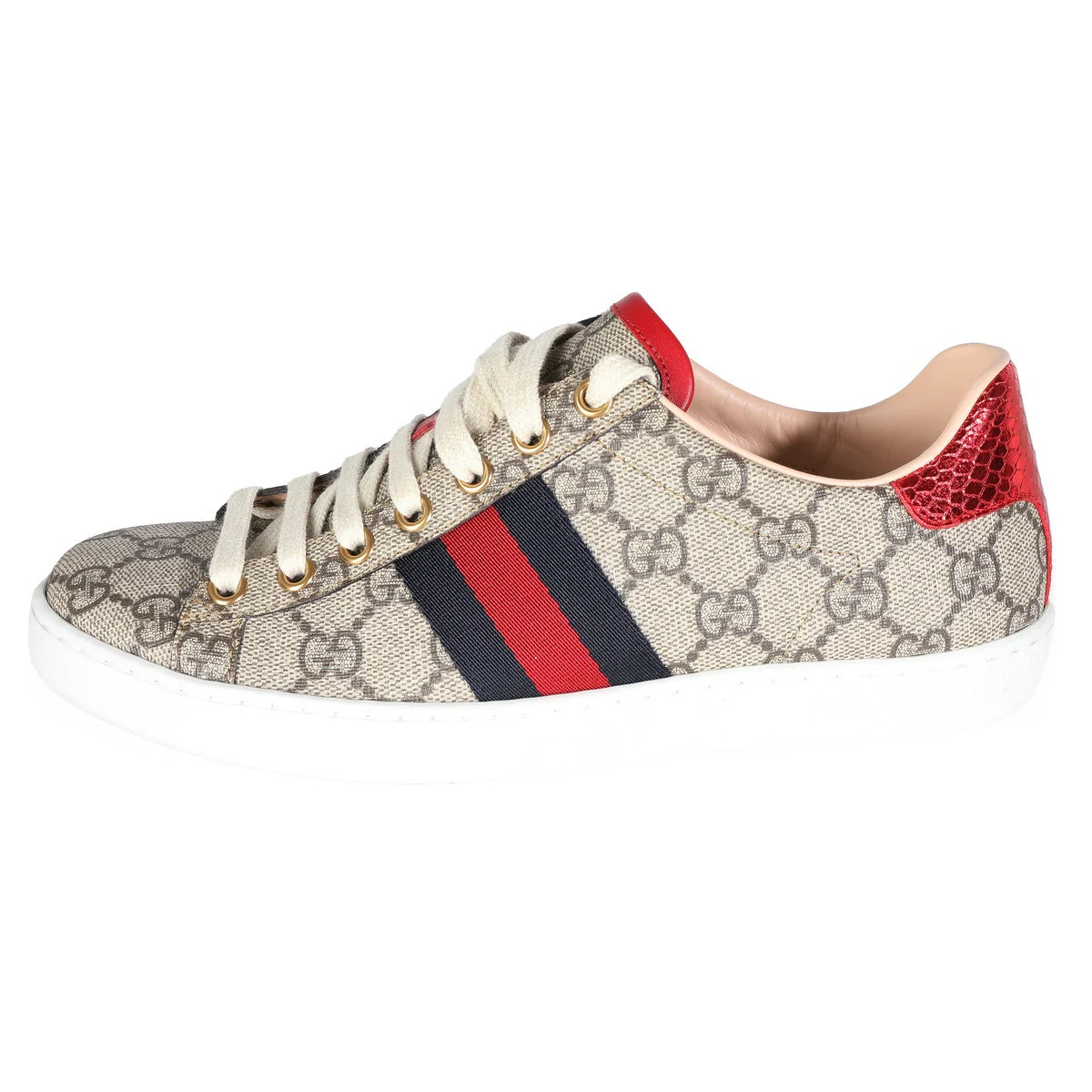 GUCCI GG SUPREME ACE BEIGE LO-TOP LACE UP SNEAKERS
