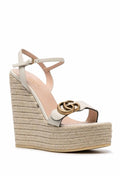 GUCCI AITANA LOGO EMBELLISHED LEATHER WEDGE HEEL ESPADRILLES
