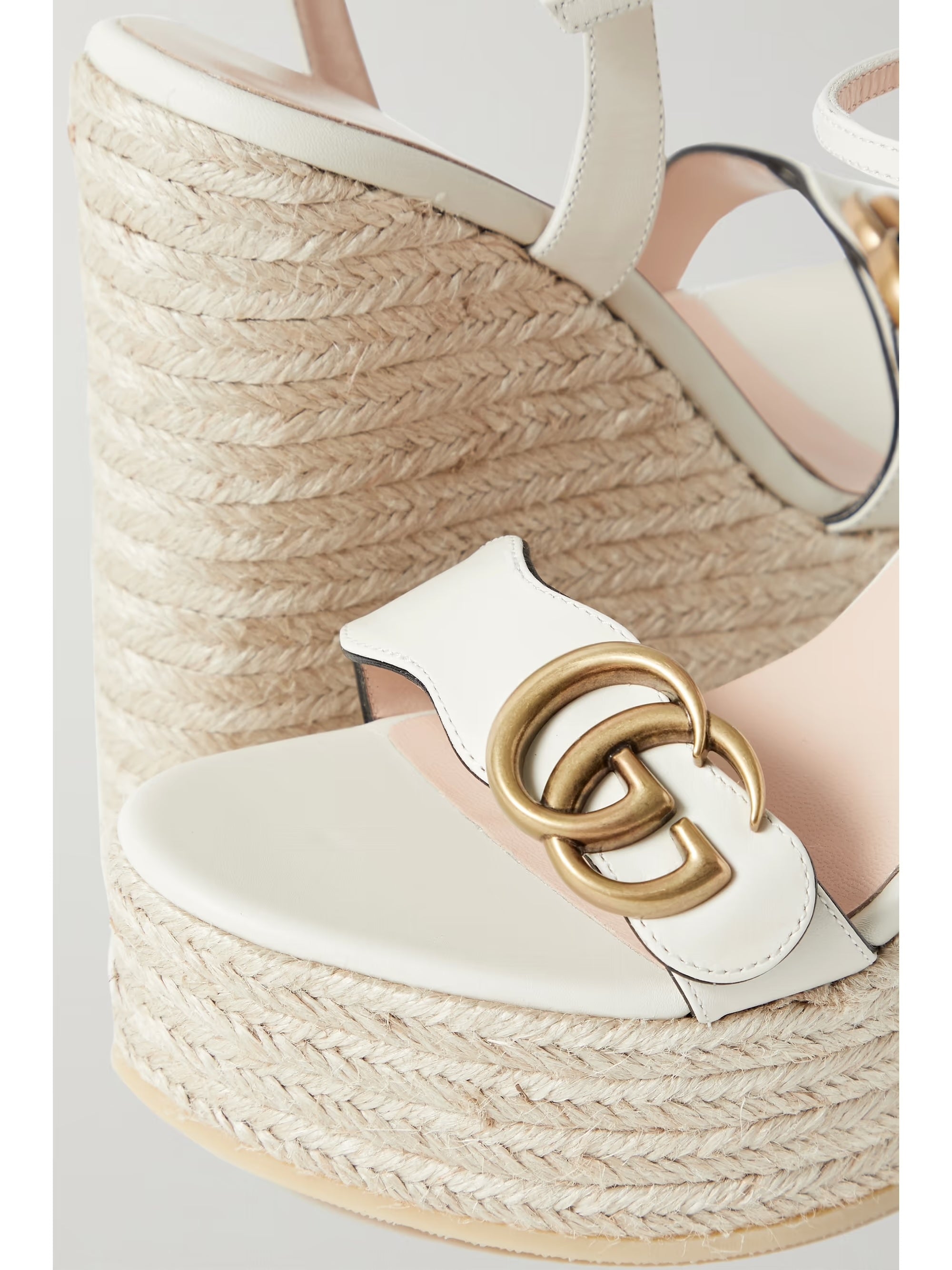 GUCCI AITANA LOGO EMBELLISHED LEATHER WEDGE HEEL ESPADRILLES