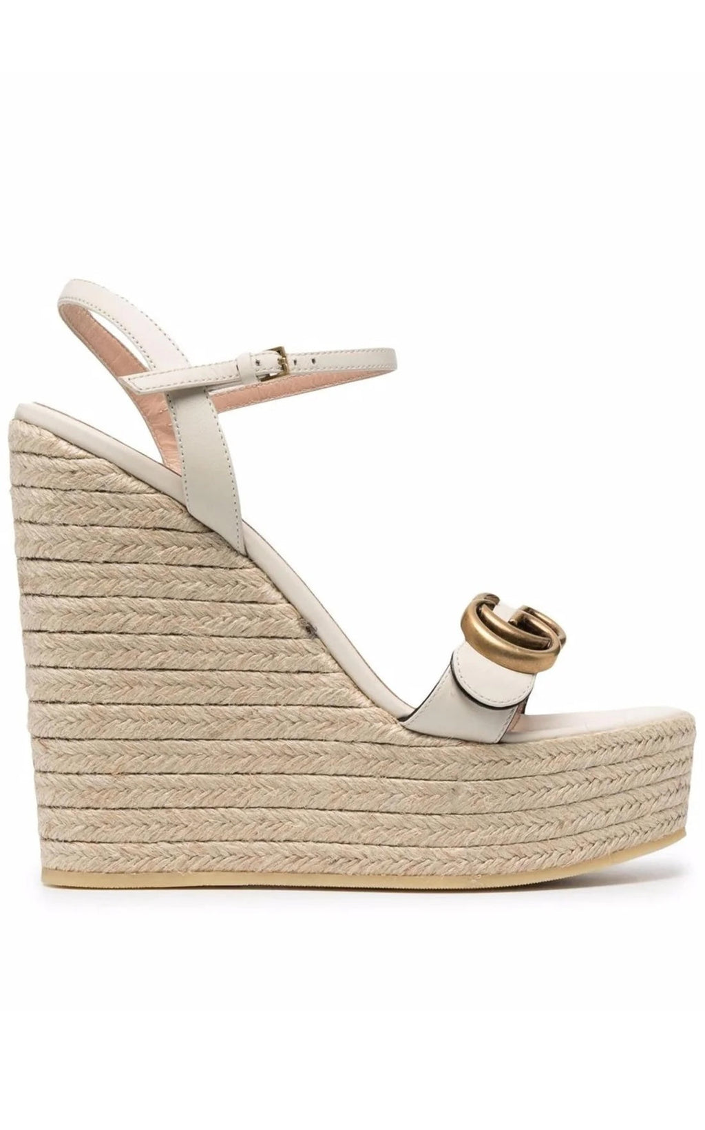 GUCCI AITANA LOGO EMBELLISHED LEATHER WEDGE HEEL ESPADRILLES