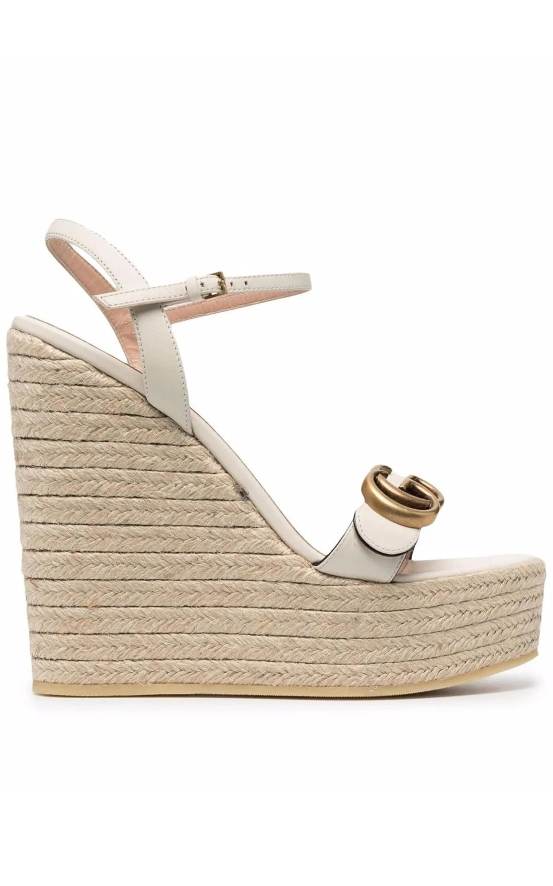 GUCCI AITANA LOGO EMBELLISHED LEATHER WEDGE HEEL ESPADRILLES