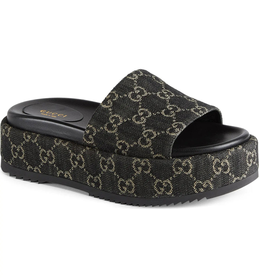 GUCCI ANGELINA GG SUPREME DENIM SLIDE SANDALS