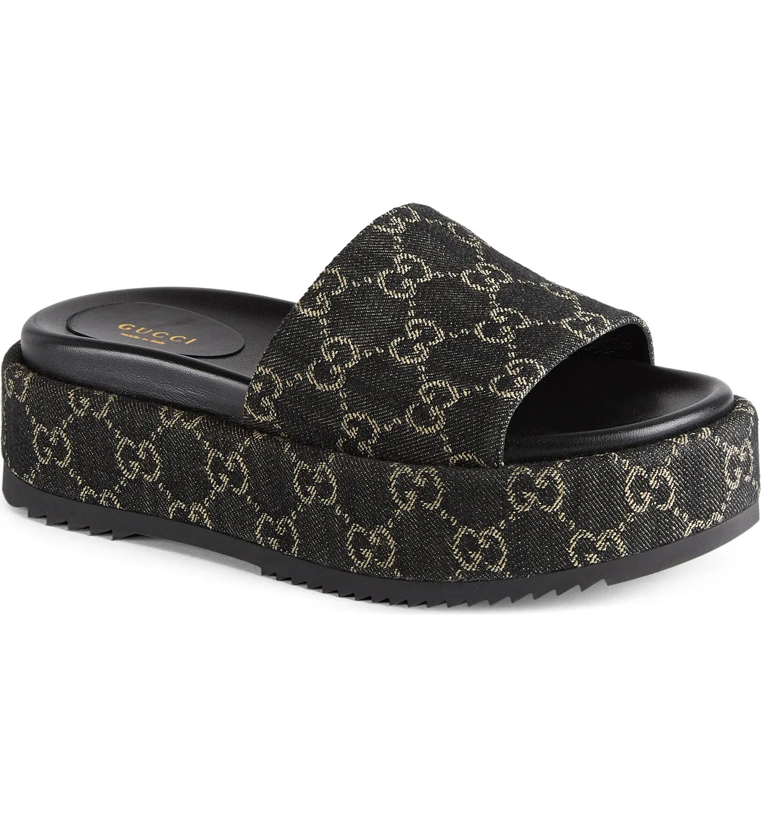 GUCCI ANGELINA GG SUPREME DENIM SLIDE SANDALS