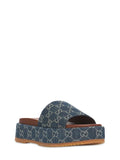 GUCCI ANGELINA GG JACQUARD DENIM PLATFORM SLIDES