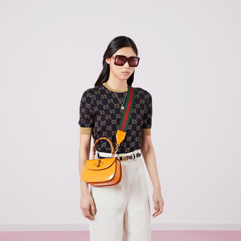 GUCCI BAMBOO 1947 SMALL TOP HANDLE CALFSKIN LEATHER BAG