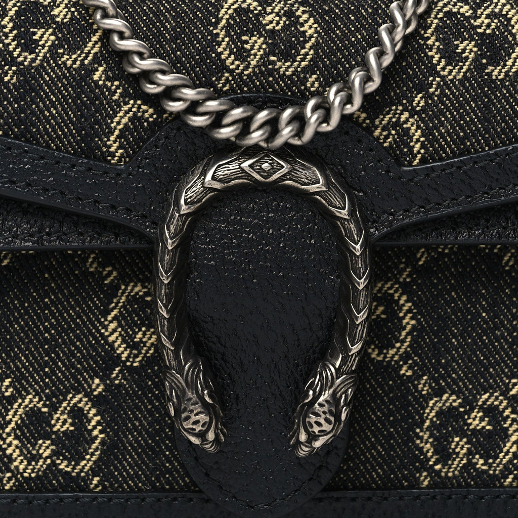 GUCCI GG MONOGRAM BLACK DENIM SUPER MINI DIONYSUS SHOULDER BAG