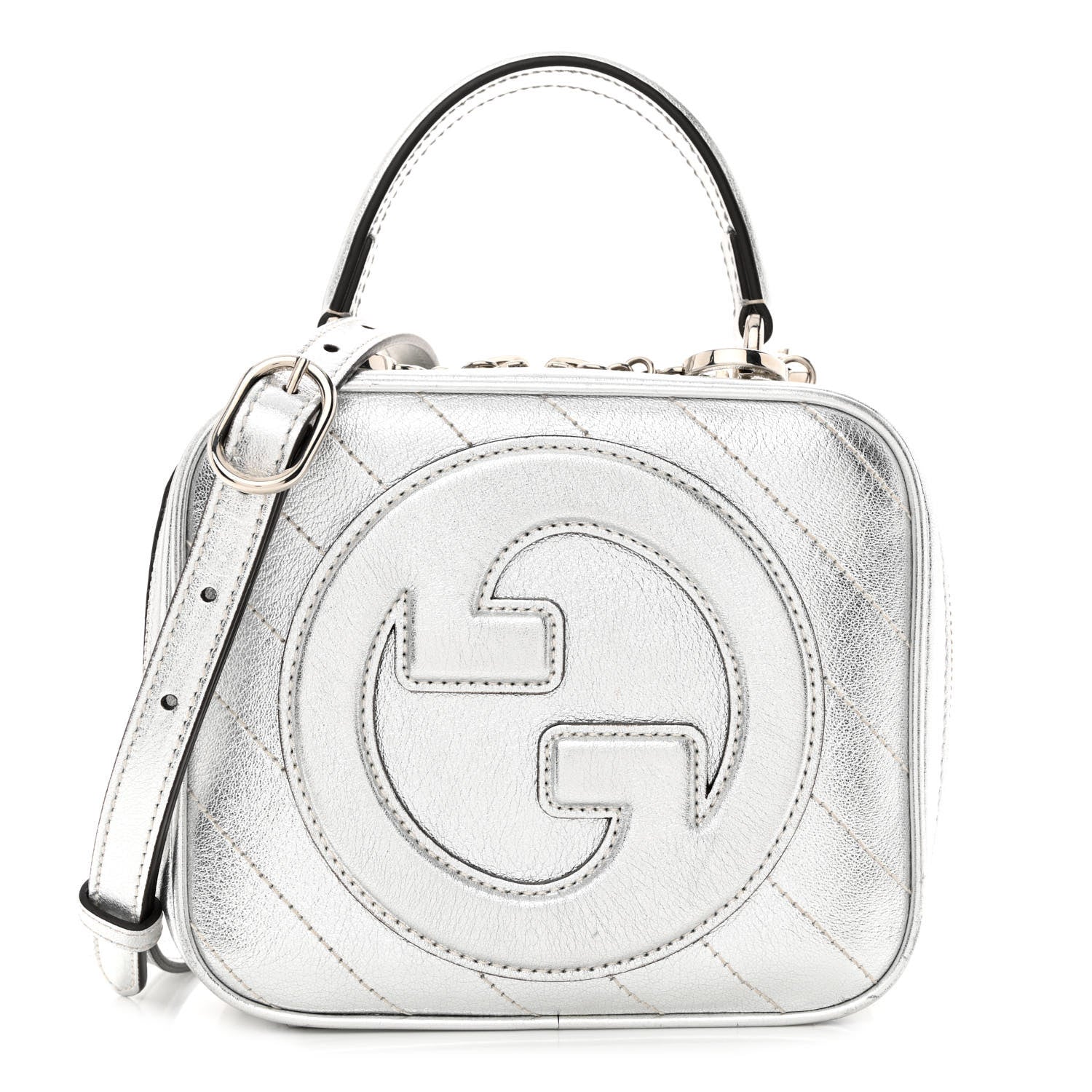 GUCCI BLONDIE METALLIC CALFSKIN LEATHER TOP HANDLE BAG