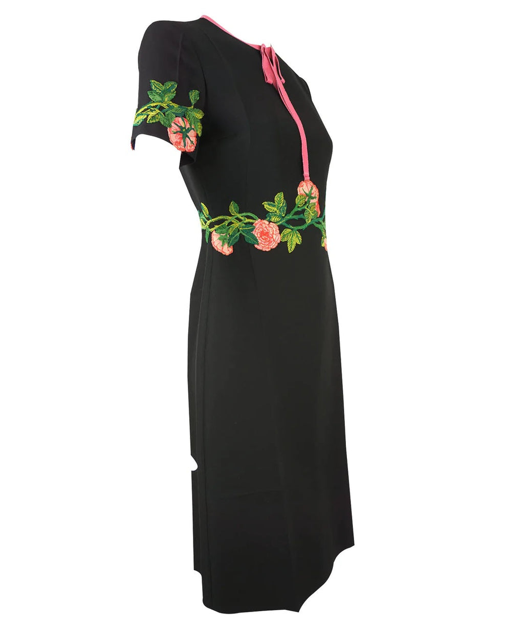 GUCCI CADY FLORAL CREPE SHORT SLEEVE DRESS