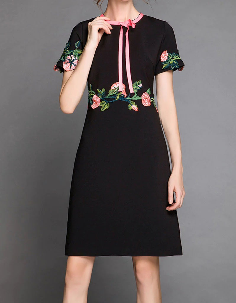 GUCCI CADY FLORAL CREPE SHORT SLEEVE DRESS