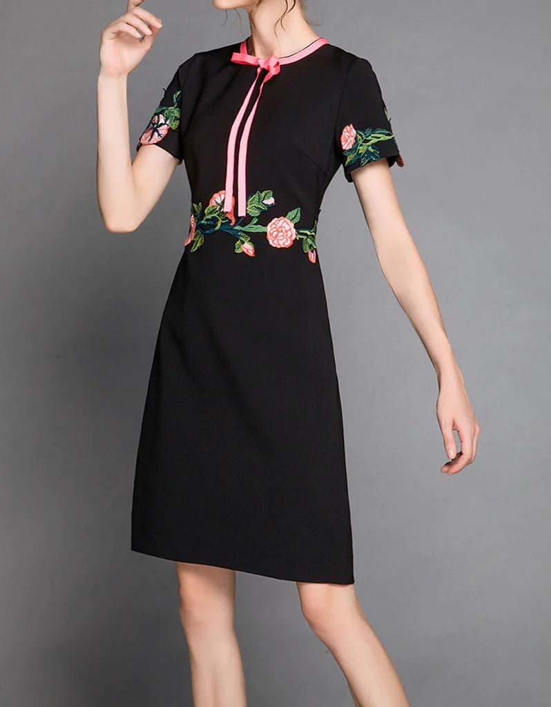 GUCCI CADY FLORAL CREPE SHORT SLEEVE DRESS