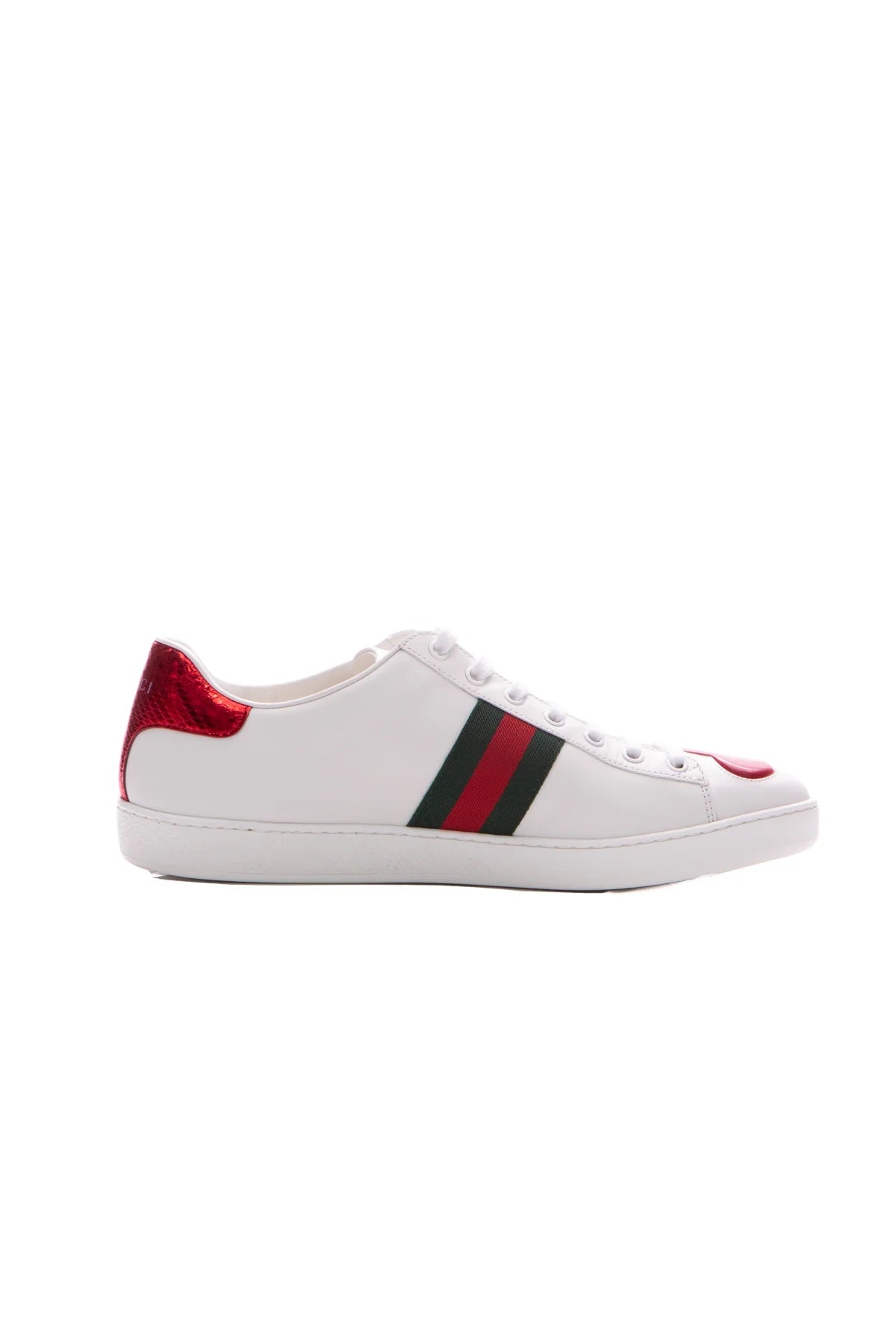 GUCCI CALFSKIN WEB HEART EMBROIDERED ACE SNEAKERS