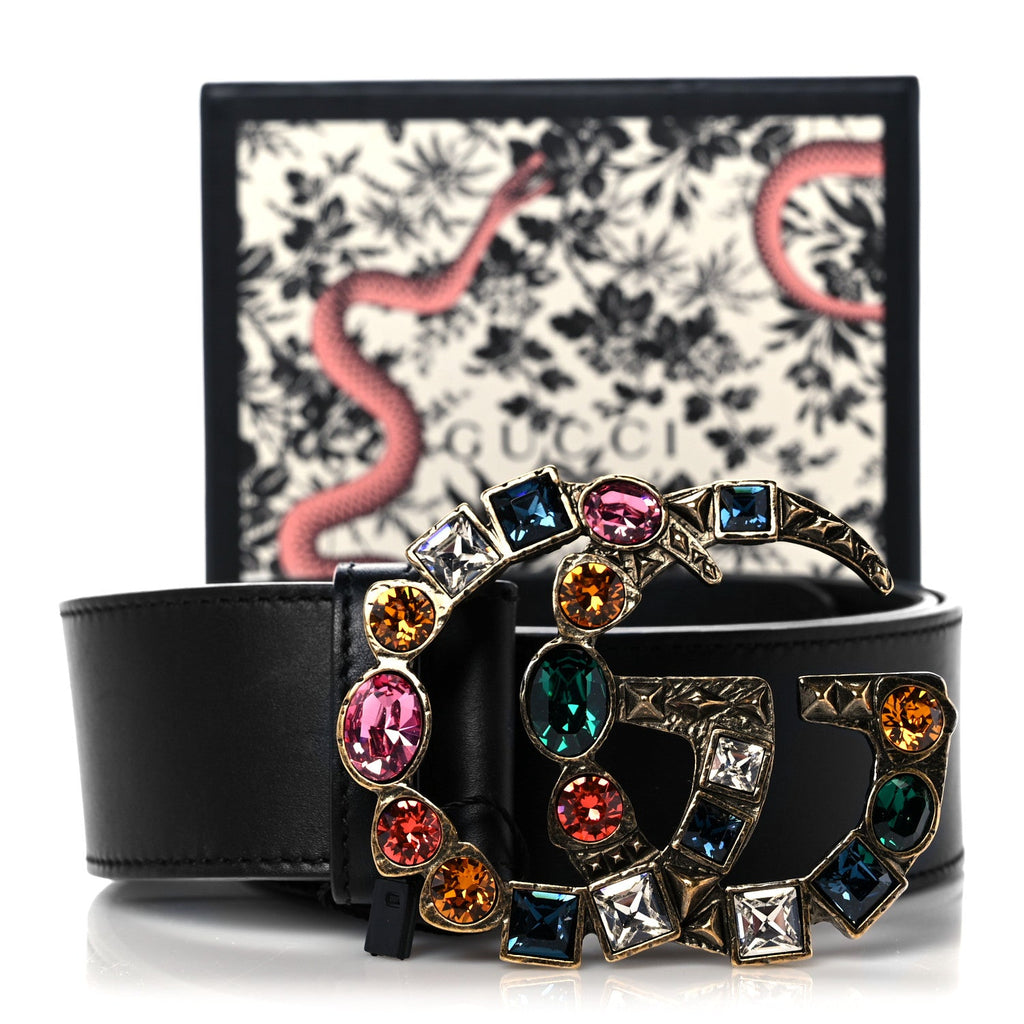 GUCCI GG CALFSKIN LEATHER CRYSTAL 40MM BELT