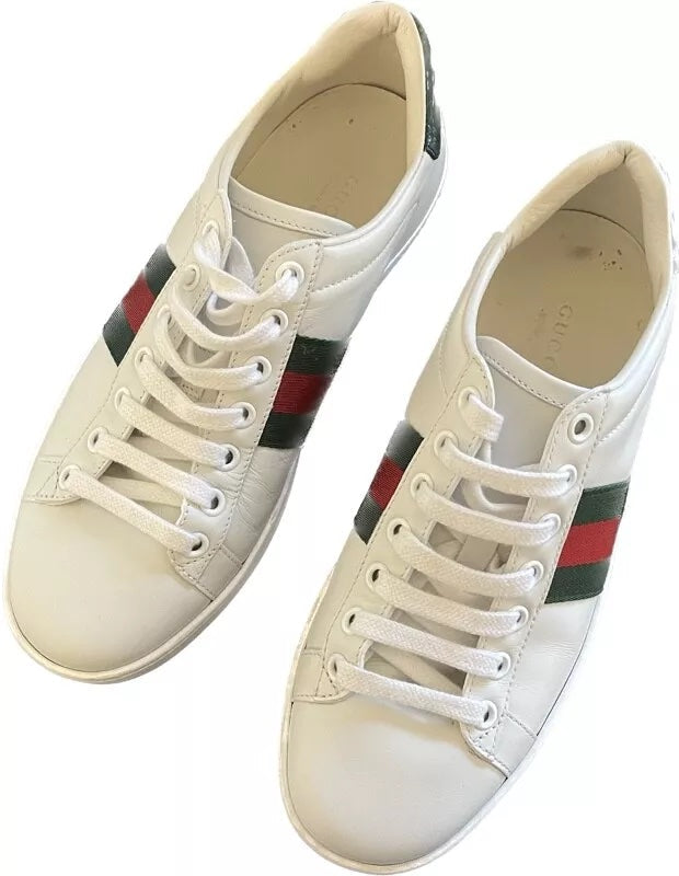 GUCCI CALFSKIN LEATHER CROC ACCENT ACE SNEAKERS