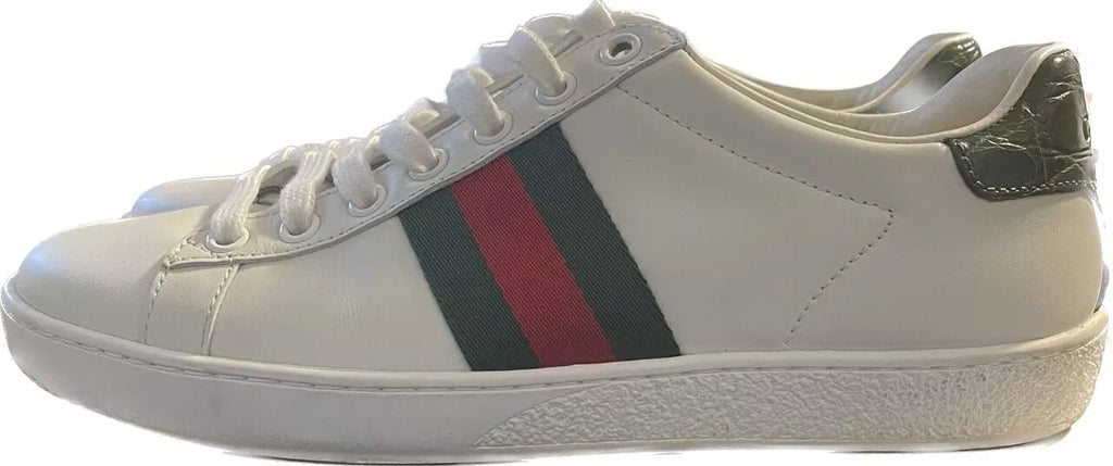 GUCCI CALFSKIN LEATHER CROC ACCENT ACE SNEAKERS