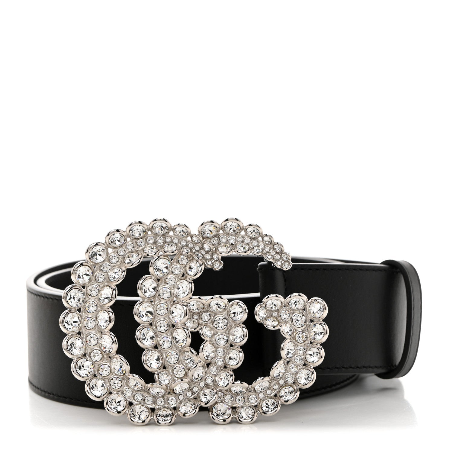 GUCCI CRYSTAL GG MARMONT CALFSKIN LEATHER BELT