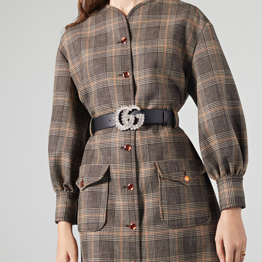 GUCCI CRYSTAL GG MARMONT CALFSKIN LEATHER BELT