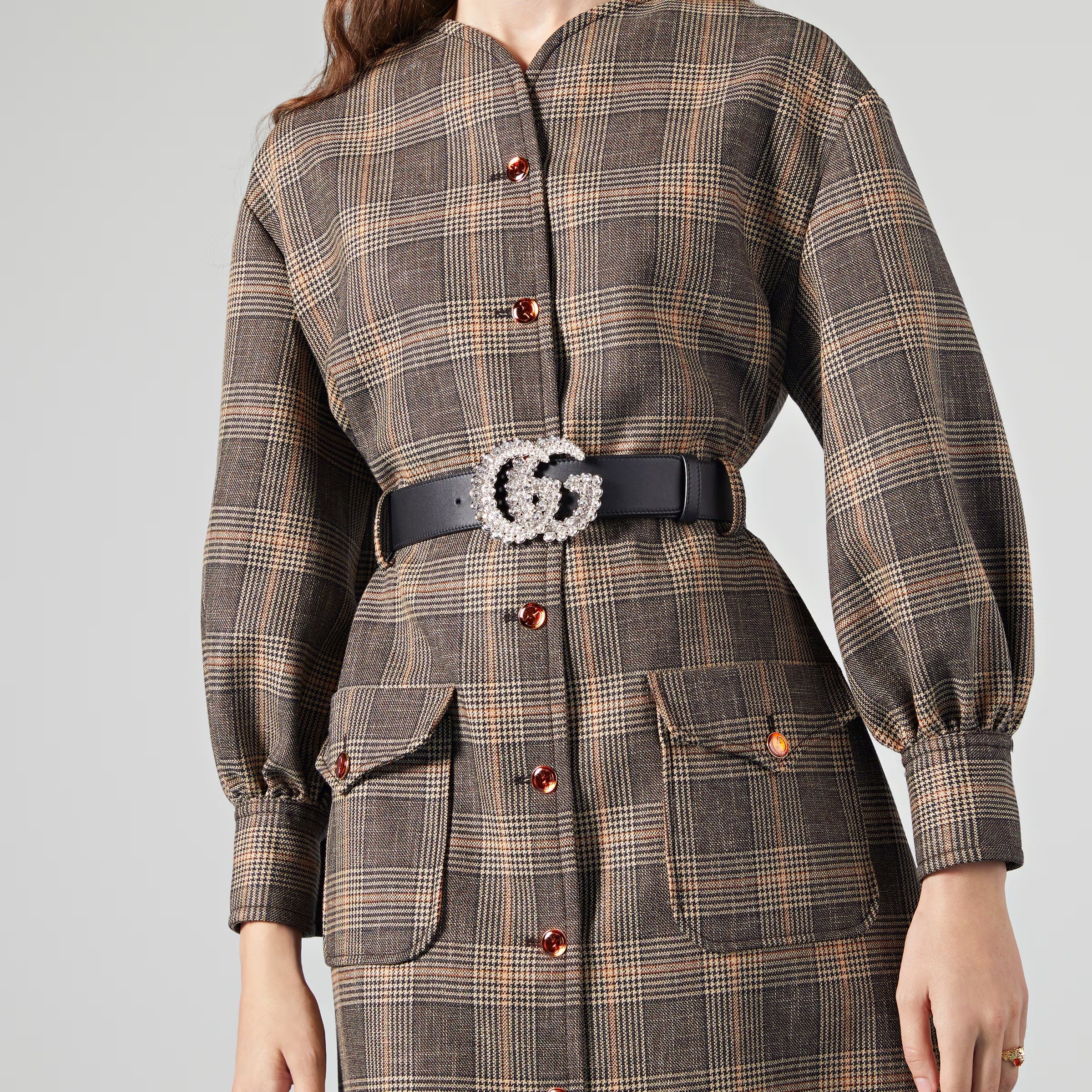GUCCI CRYSTAL GG MARMONT CALFSKIN LEATHER BELT