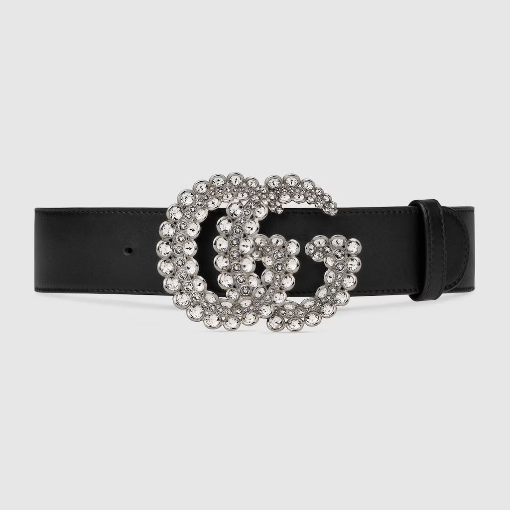 GUCCI CRYSTAL GG MARMONT CALFSKIN LEATHER BELT