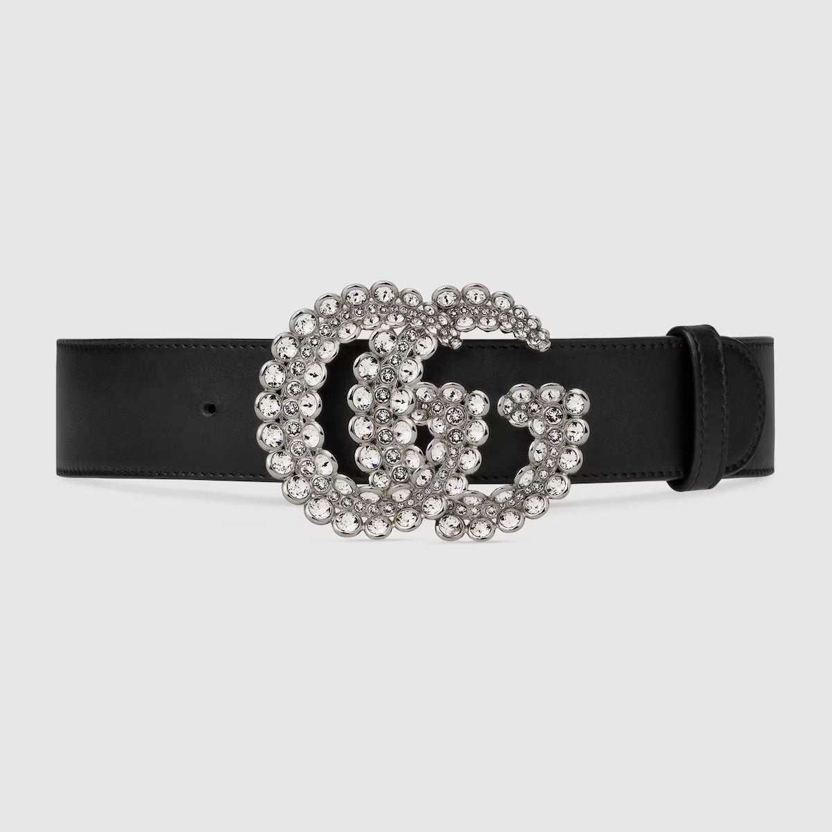 GUCCI CRYSTAL GG MARMONT CALFSKIN LEATHER BELT