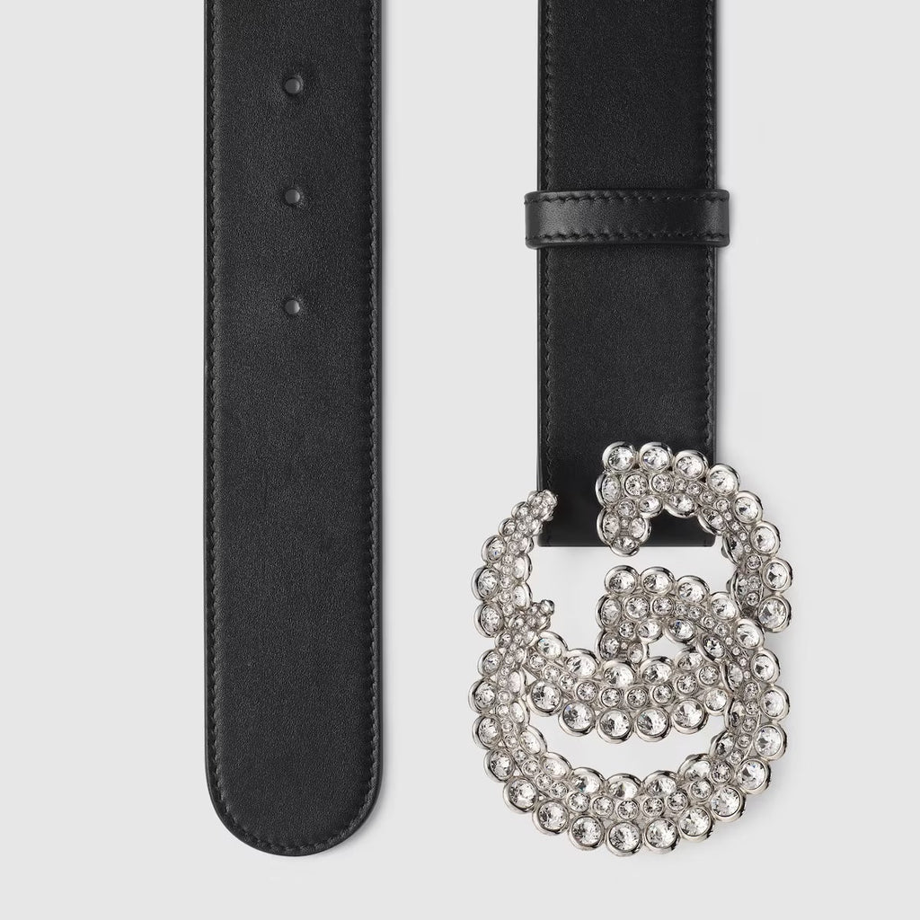 GUCCI CRYSTAL GG MARMONT CALFSKIN LEATHER BELT