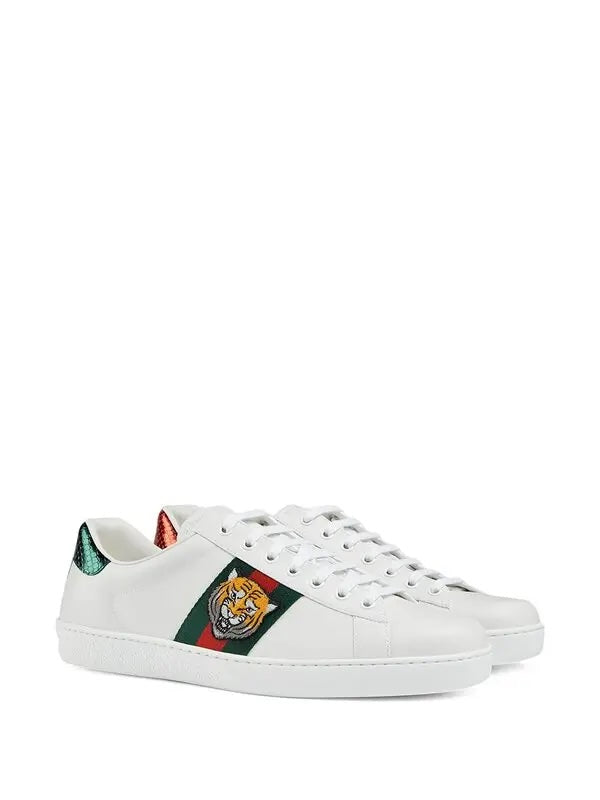 GUCCI CALFSKIN LEATHER ACE TIGER EMBROIDERED MEN'S SNEAKERS