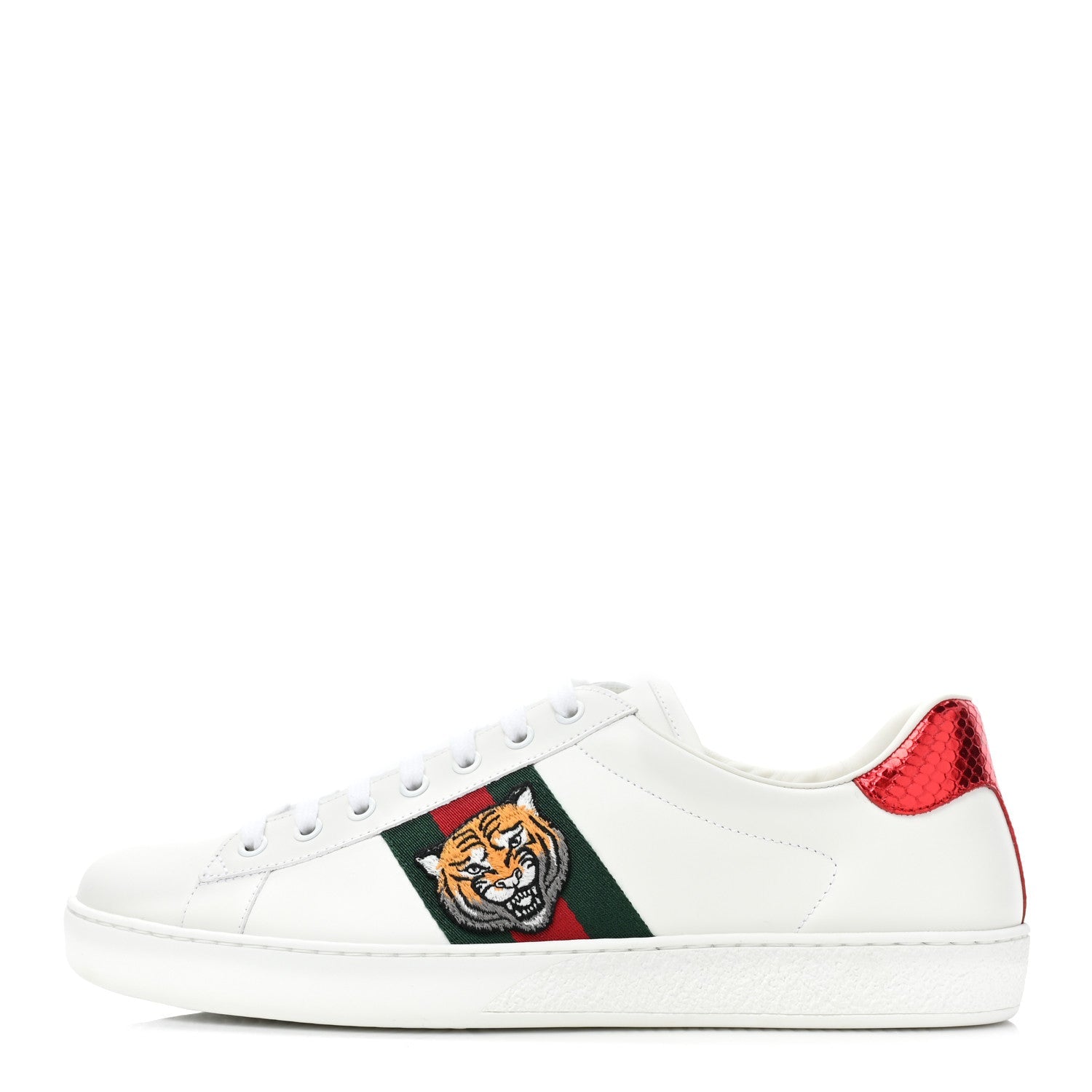 GUCCI CALFSKIN LEATHER ACE TIGER EMBROIDERED MEN'S SNEAKERS
