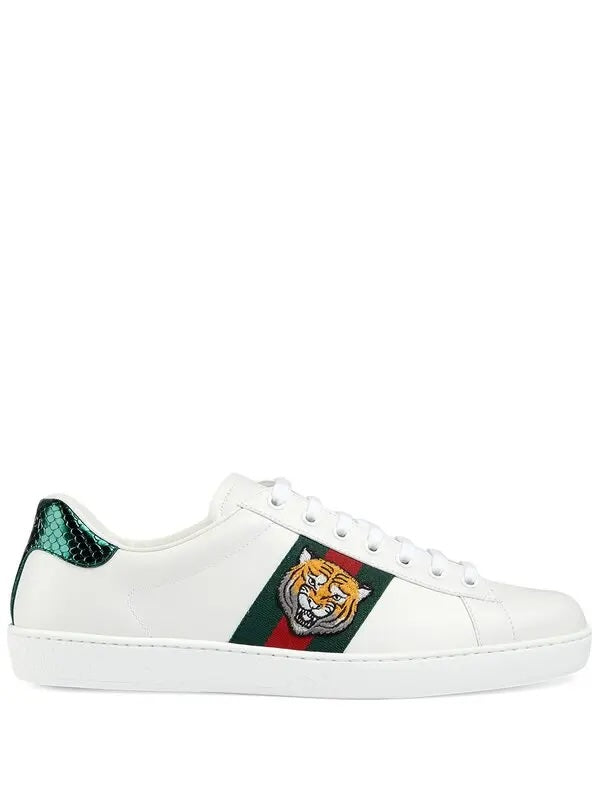GUCCI CALFSKIN LEATHER ACE TIGER EMBROIDERED MEN'S SNEAKERS