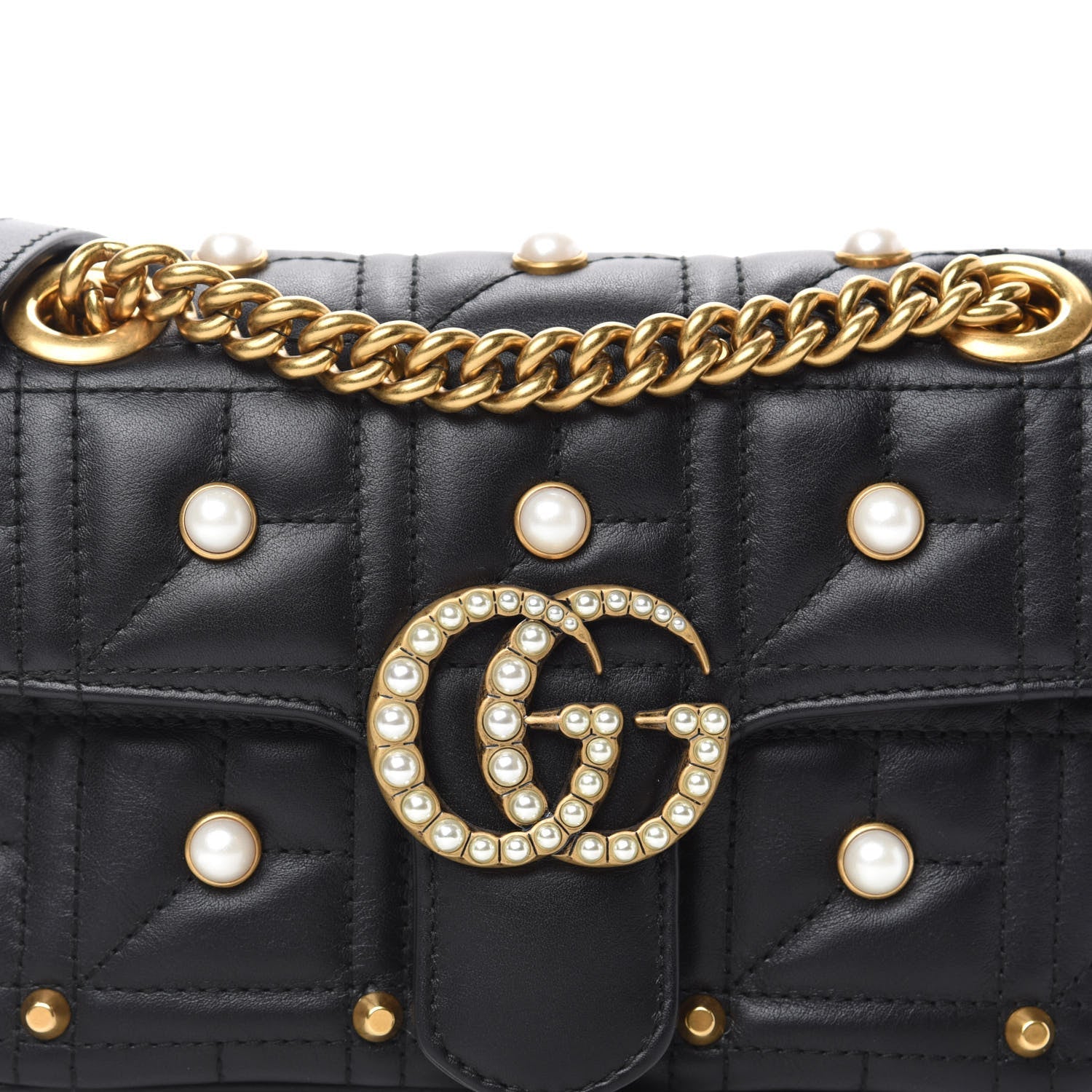 GUCCI GG MARMONT MATELASSE FAUX PEARL STUDDED MINI BAG
