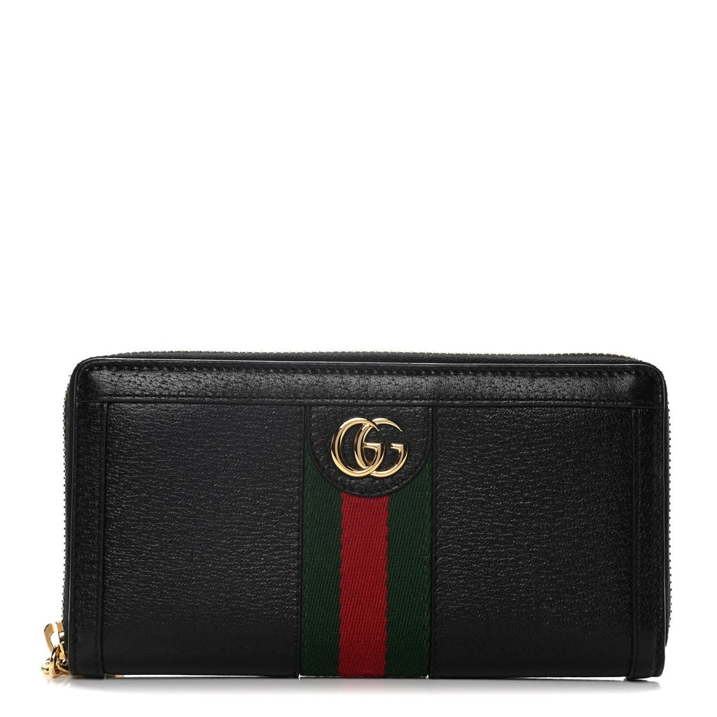 GUCCI CALFSKIN LEATHER OPHIDIA WEB ZIP AROUND WALLET