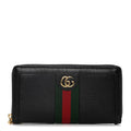 GUCCI CALFSKIN LEATHER OPHIDIA WEB ZIP AROUND WALLET